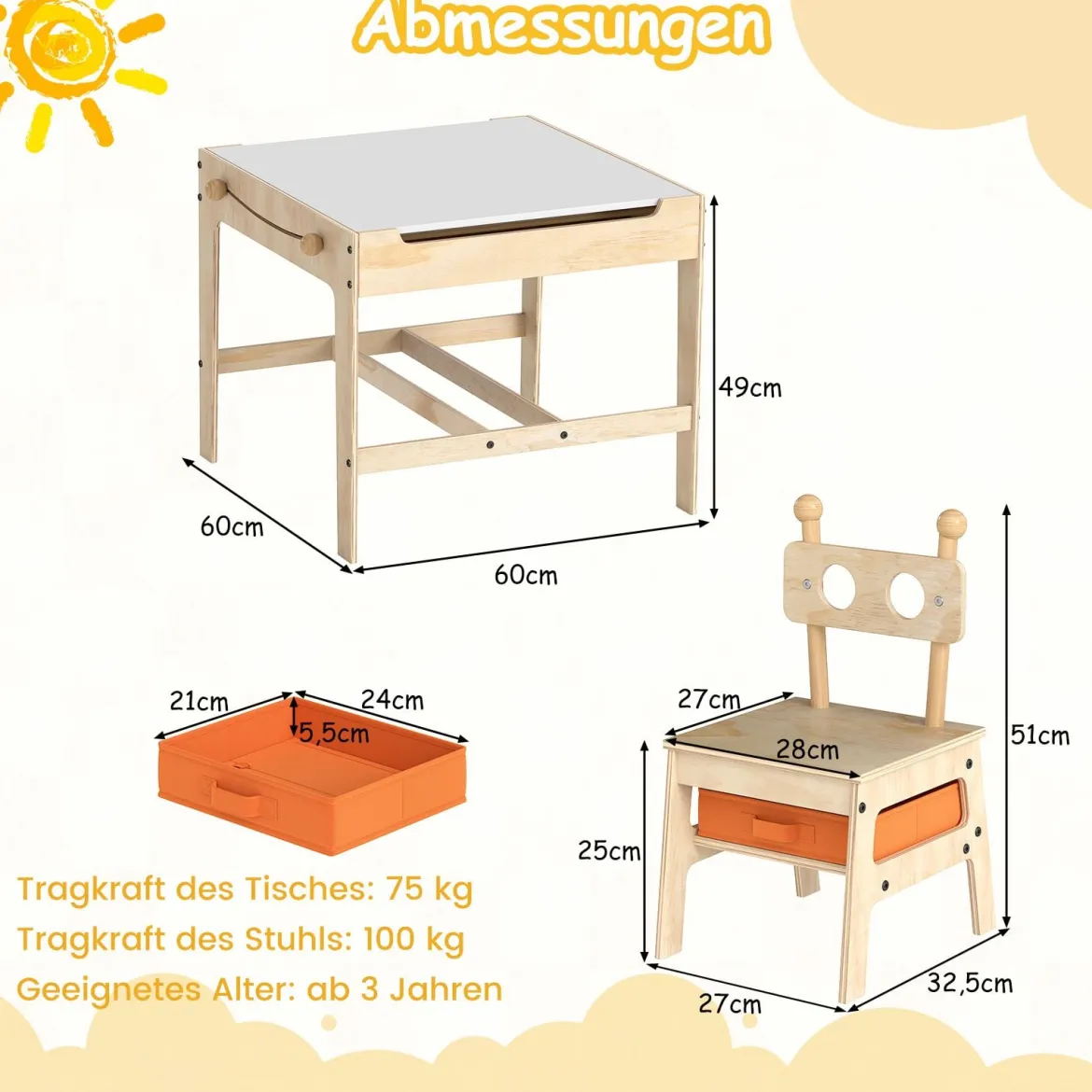 Kindertisch mit 2 Stühlen in Roboterform 4-in-1 Aktivitätstisch mit beidseitiger Weißwandtafel & Schultafel