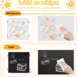 Kindertisch mit 2 Stühlen in Roboterform 4-in-1 Aktivitätstisch mit beidseitiger Weißwandtafel & Schultafel