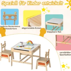 Kindertisch mit 2 Stühlen in Roboterform 4-in-1 Aktivitätstisch mit beidseitiger Weißwandtafel & Schultafel