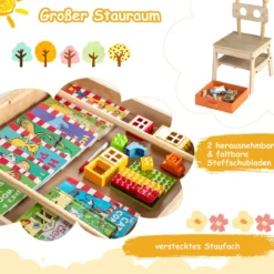 Kindertisch mit 2 Stühlen in Roboterform 4-in-1 Aktivitätstisch mit beidseitiger Weißwandtafel & Schultafel