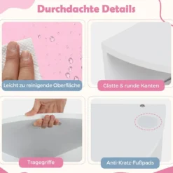 Kindertisch mit 4 Stühlen rund 5 teilige Kindersitzgruppe aus Holz mit 4 Stauraumhocker