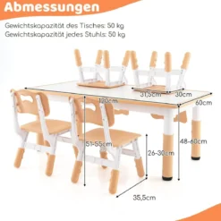 Kindertisch mit 4 Stühlen Set mit Graffiti-Tischplatte Höhenverstellbare Kindersitzgruppe