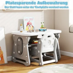 Kindertisch mit Stuhl Höhenverstellbare Kindersitzgruppe mit Neigbarem Whiteboard Grau