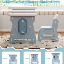 Kindertisch mit Stuhl & Neigbarem Whiteboard Höhenverstellbare Kindersitzgruppe Blau