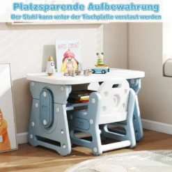 Kindertisch mit Stuhl & Neigbarem Whiteboard Höhenverstellbare Kindersitzgruppe Blau