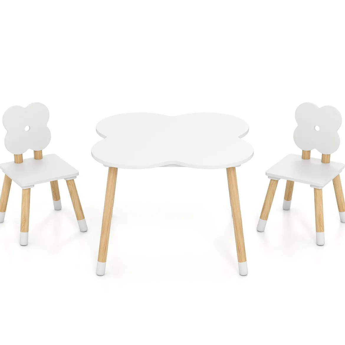 Kindertisch-Set in Blumenform hölzerner Spiel- und Aktivitätentisch für Kinder mit 2 kindgerechten Stühlen Weiß