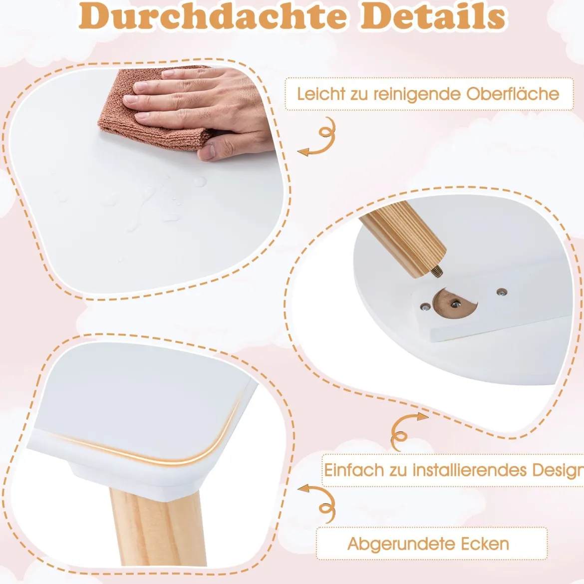 Kindertisch-Set in Blumenform hölzerner Spiel- und Aktivitätentisch für Kinder mit 2 kindgerechten Stühlen Weiß