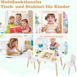 Kindertisch-Set in Blumenform hölzerner Spiel- und Aktivitätentisch für Kinder mit 2 kindgerechten Stühlen Weiß