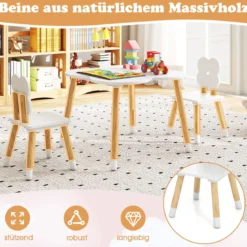 Kindertisch-Set in Blumenform hölzerner Spiel- und Aktivitätentisch für Kinder mit 2 kindgerechten Stühlen Weiß