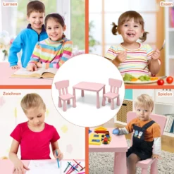 Kindertisch und 2 Stühlen 3 TLG. Kindersitzgruppe Kindermöbel-Set Rosa