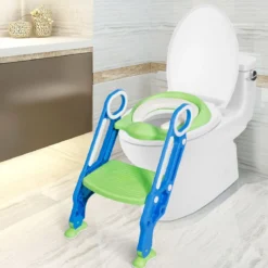 Kinder Toilettensitz höhenverstellbar Töpfchentraining Toilettensitz mit Tritthocker Leiter Kindertoilette Blau und Grün