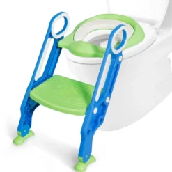 Kinder Toilettensitz höhenverstellbar Töpfchentraining Toilettensitz mit Tritthocker Leiter Kindertoilette Blau und Grün