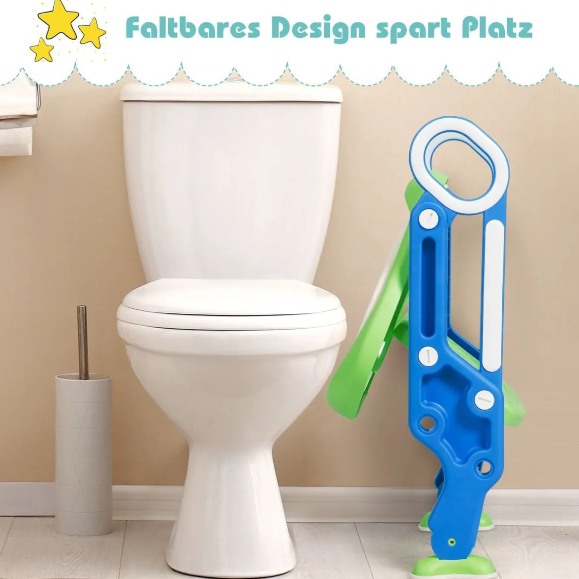 Kinder Toilettensitz höhenverstellbar Töpfchentraining Toilettensitz mit Tritthocker Leiter Kindertoilette Blau und Grün