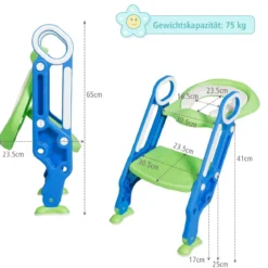 Kinder Toilettensitz höhenverstellbar Töpfchentraining Toilettensitz mit Tritthocker Leiter Kindertoilette Blau und Grün