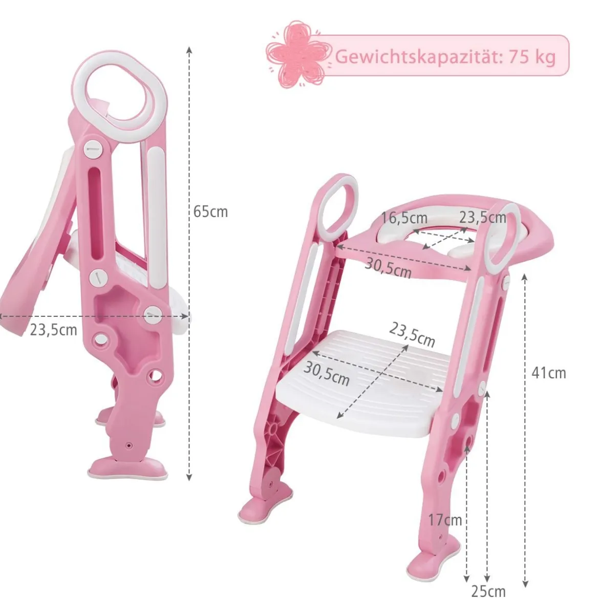 Kinder Toilettensitz höhenverstellbar Töpfchentraining Toilettensitz faltbarer Toilettentrainer Sitz Rosa