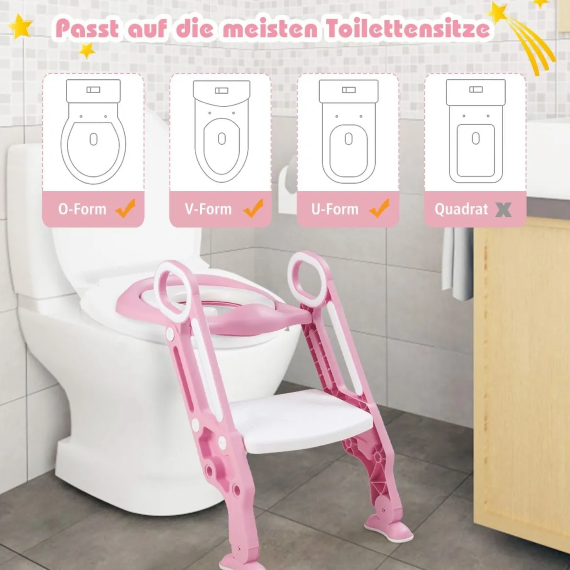 Kinder Toilettensitz höhenverstellbar Töpfchentraining Toilettensitz faltbarer Toilettentrainer Sitz Rosa