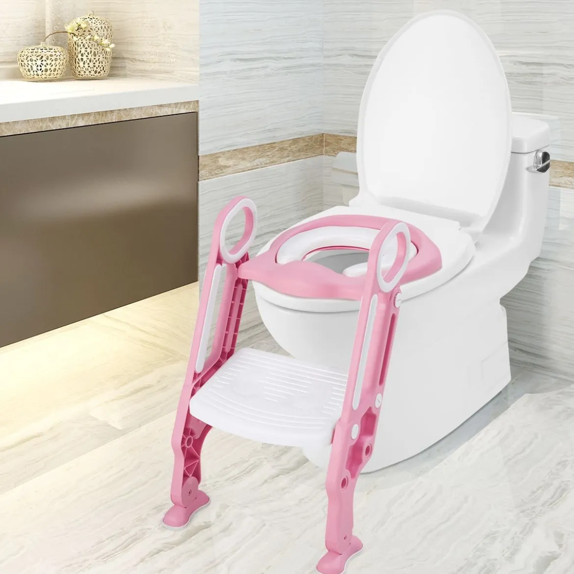 Kinder Toilettensitz höhenverstellbar Töpfchentraining Toilettensitz faltbarer Toilettentrainer Sitz Rosa