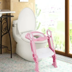 Kinder Toilettensitz höhenverstellbar Töpfchentraining Toilettensitz faltbarer Toilettentrainer Sitz Rosa