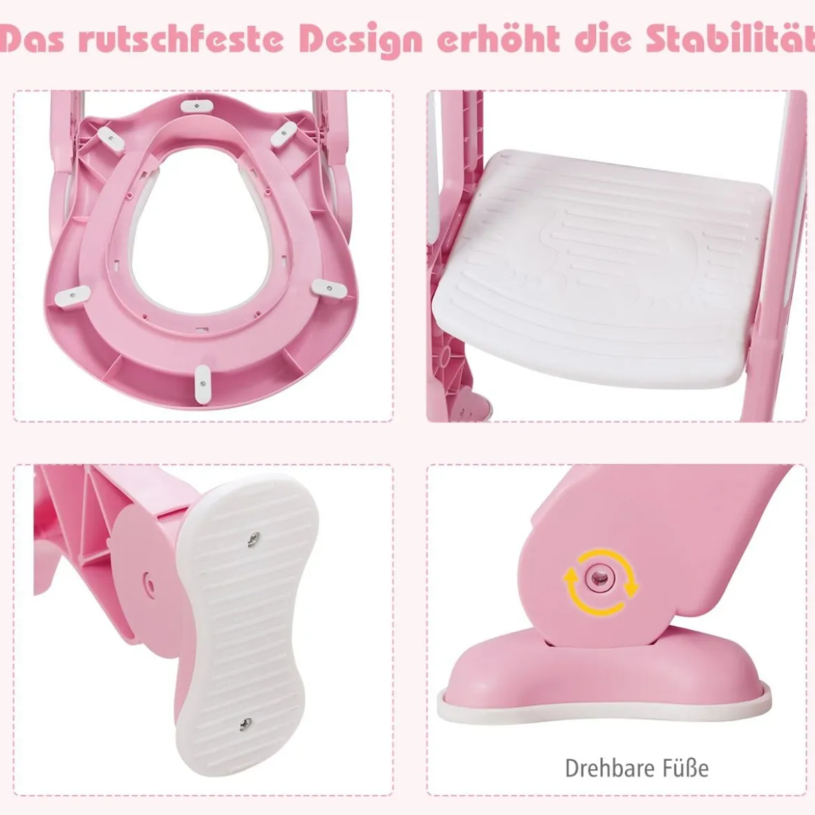 Kinder Toilettensitz höhenverstellbar Töpfchentraining Toilettensitz faltbarer Toilettentrainer Sitz Rosa