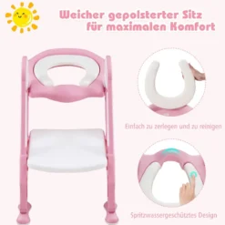 Kinder Toilettensitz höhenverstellbar Töpfchentraining Toilettensitz faltbarer Toilettentrainer Sitz Rosa