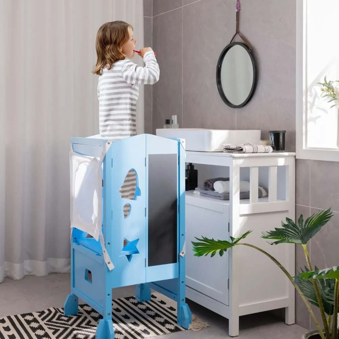Kinder Tritthocker mit 2-stufig verstellbarer Höhe & Sicherheitsnetz für Kinder ab 18 Monate Blau