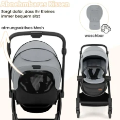 Kinderwagen faltbar mit umkehrbarem Sitz Reisebuggy mit verstellbarer Rückenlehne Grau/Schwarz