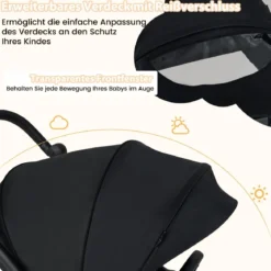 Kinderwagen faltbar mit umkehrbarem Sitz Reisebuggy mit verstellbarer Rückenlehne Grau/Schwarz