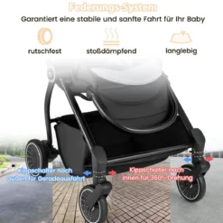 Kinderwagen faltbar mit umkehrbarem Sitz Reisebuggy mit verstellbarer Rückenlehne Grau/Schwarz