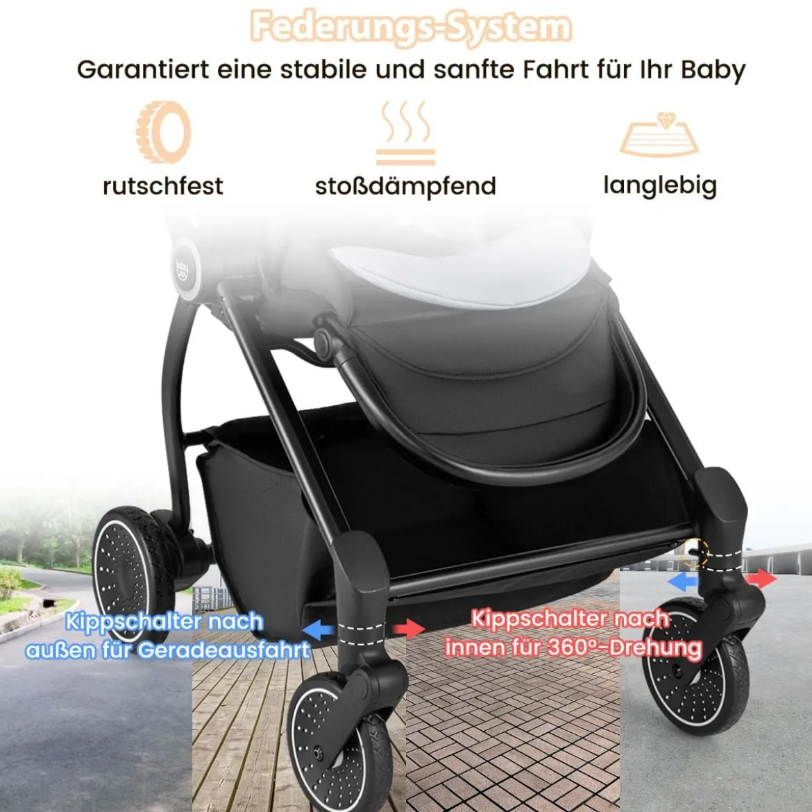 Kinderwagen faltbar mit umkehrbarem Sitz Reisebuggy mit verstellbarer Rückenlehne Grau/Schwarz