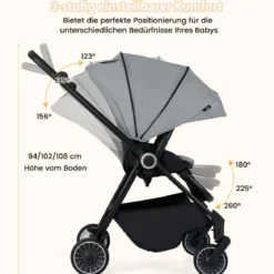Kinderwagen faltbar mit umkehrbarem Sitz Reisebuggy mit verstellbarer Rückenlehne Grau/Schwarz