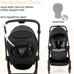 Kinderwagen faltbar mit umkehrbarem Sitz Reisebuggy mit verstellbarer Rückenlehne Grau/Schwarz