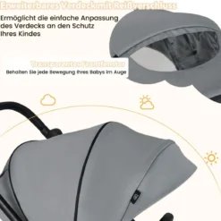 Kinderwagen faltbar mit umkehrbarem Sitz Reisebuggy mit verstellbarer Rückenlehne Grau/Schwarz