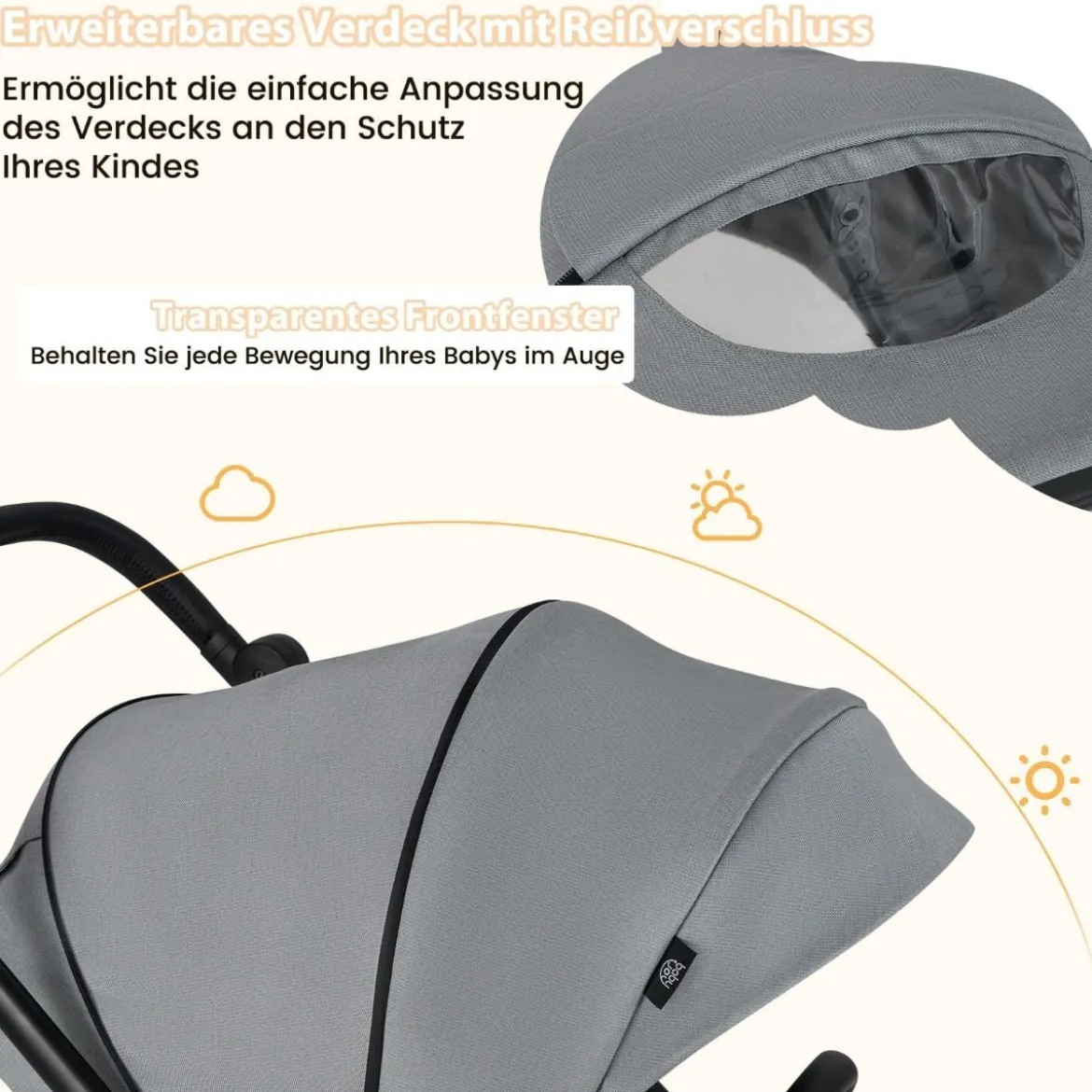 Kinderwagen faltbar mit umkehrbarem Sitz Reisebuggy mit verstellbarer Rückenlehne Grau/Schwarz