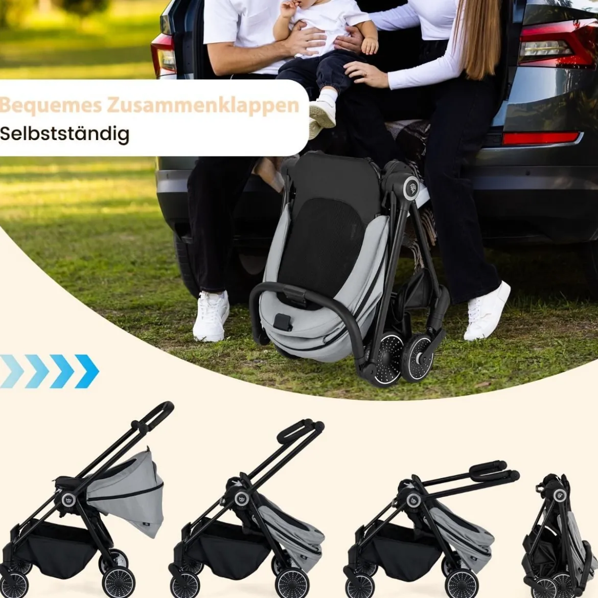 Kinderwagen faltbar mit umkehrbarem Sitz Reisebuggy mit verstellbarer Rückenlehne Grau/Schwarz