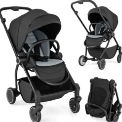 Kinderwagen faltbar mit umkehrbarem Sitz Reisebuggy mit verstellbarer Rückenlehne Grau/Schwarz