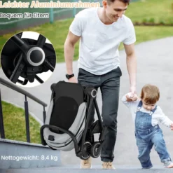 Kinderwagen faltbar mit umkehrbarem Sitz Reisebuggy mit verstellbarer Rückenlehne Grau/Schwarz