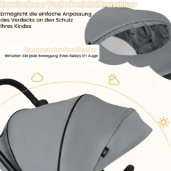 Kinderwagen faltbar mit umkehrbarem Sitz Reisebuggy mit verstellbarer Rückenlehne Grau/Schwarz