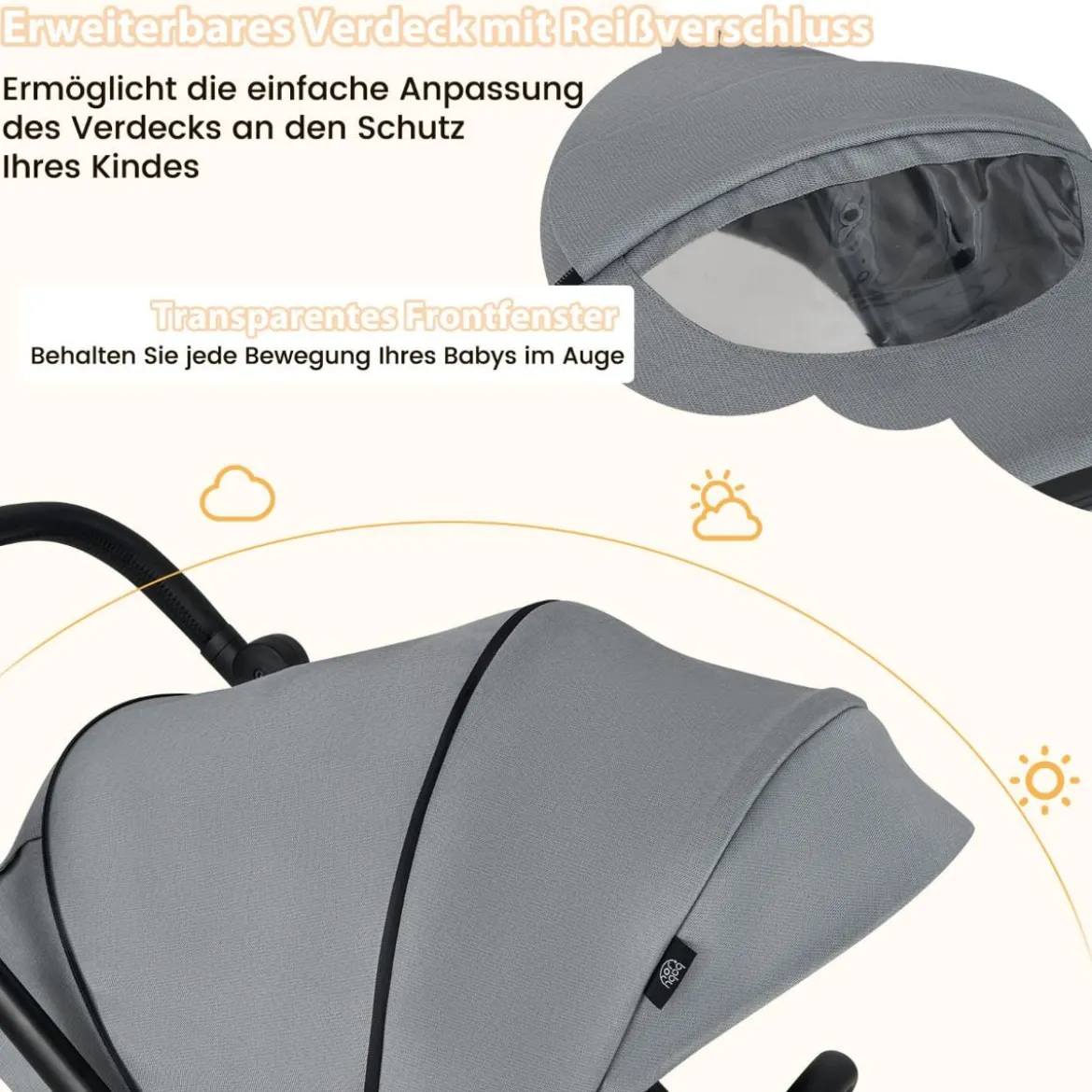 Kinderwagen faltbar mit umkehrbarem Sitz Reisebuggy mit verstellbarer Rückenlehne Grau/Schwarz
