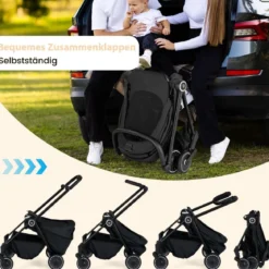 Kinderwagen faltbar mit umkehrbarem Sitz Reisebuggy mit verstellbarer Rückenlehne Grau/Schwarz