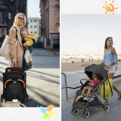 Kinderwagen faltbar Reisebuggy mit verstellbarem Rückenlehne & Verdeck Babywagen mit Becherhalter Schwarz