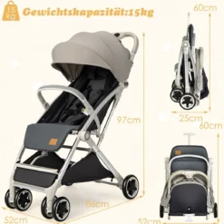 Kinderwagen faltbar Reisebuggy mit verstellbarem Rückenlehne & Verdeck Babywagen mit Becherhalter Grau