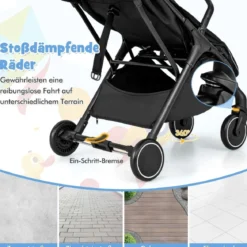 Kinderwagen klappbar Reisebuggy mit Liegefunktion Kinderbuggy tragbar mit verstellbarer Rückenlehne Schwarz