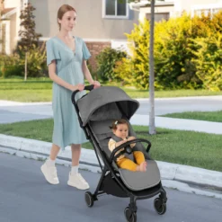 Kinderwagen klappbar Reisebuggy mit Liegefunktion Kinderbuggy tragbar mit verstellbarer Rückenlehne bis 15 kg Belastbar Grau