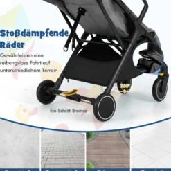 Kinderwagen klappbar Reisebuggy mit Liegefunktion Kinderbuggy tragbar mit verstellbarer Rückenlehne bis 15 kg Belastbar Grau