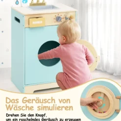 Kinder Waschmaschine mit Waschmittel Holz Spielzeug-Waschmaschine Wäscherei-Küchenset mit Spüle