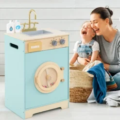 Kinder Waschmaschine mit Waschmittel Holz Spielzeug-Waschmaschine Wäscherei-Küchenset mit Spüle