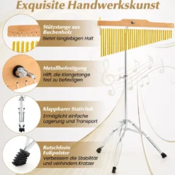36 Klangstäbe für Windspiel Percussion Chimes mit Faltbarem & Einstellbarem Ständer & Tragetasche