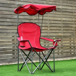 Klappbarer Angelstuhl mit Getränkehalter für Terrasse Strand Camping 96,5 x 67,5 x 130 cm Rot