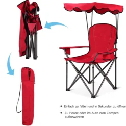Klappbarer Angelstuhl mit Getränkehalter für Terrasse Strand Camping 96,5 x 67,5 x 130 cm Rot