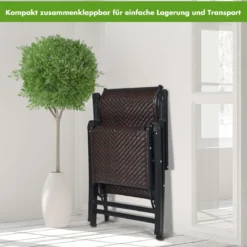 2 klappbare Rattan-Stühle Tragbare Stühle mit verstellbaren Lehnen mit breiter Armlehne Braun